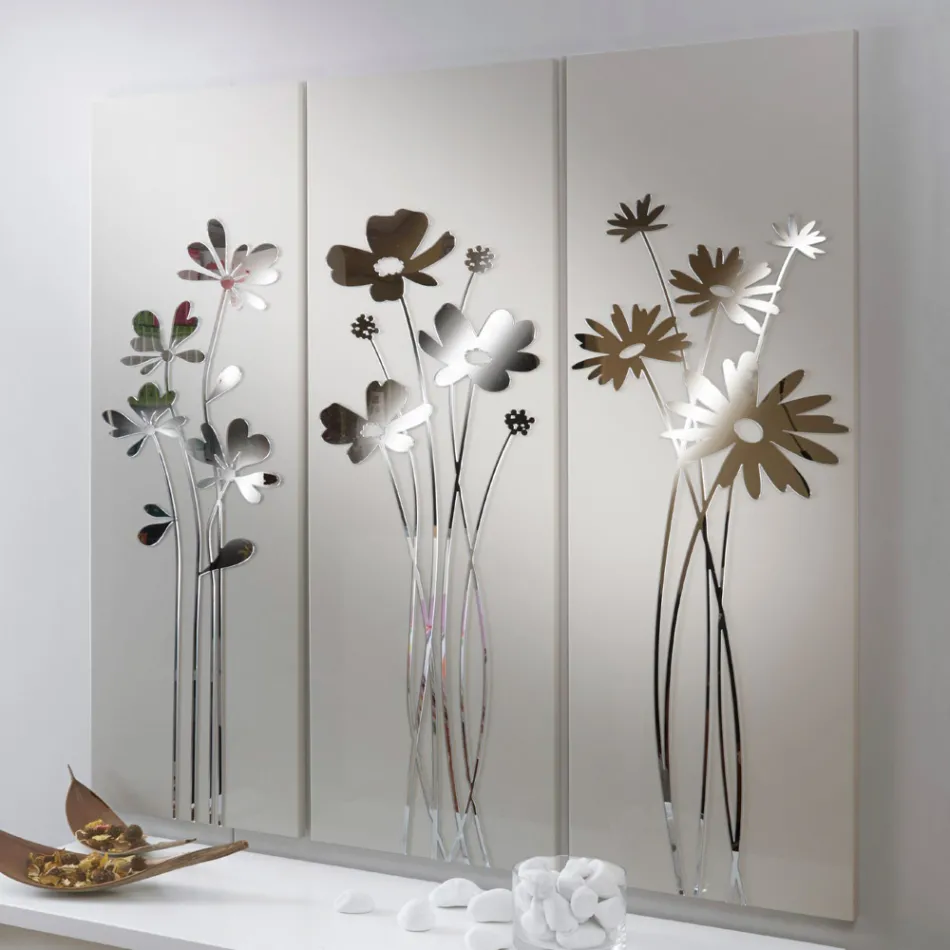 Composizione di 3 Pannelli che Raffigurano 3 Mazzi di Fiori Made in Italy - Colleen Viadurini