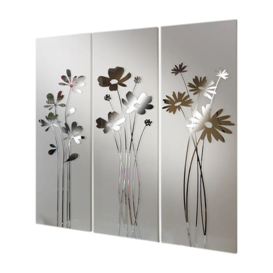Composizione di 3 Pannelli che Raffigurano 3 Mazzi di Fiori Made in Italy - Colleen Viadurini