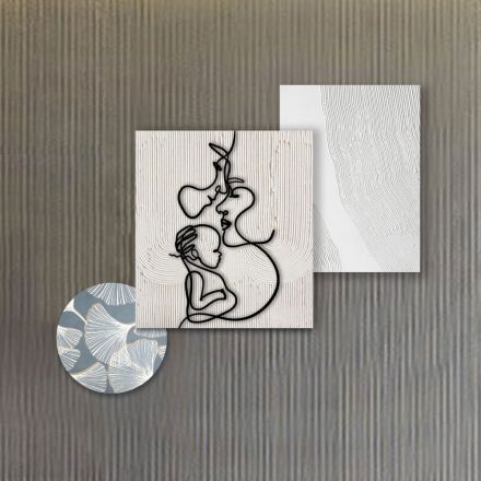 Composizione di 3 Pannelli con Stilizzazione dell'Amore Made in Italy - Keina Viadurini