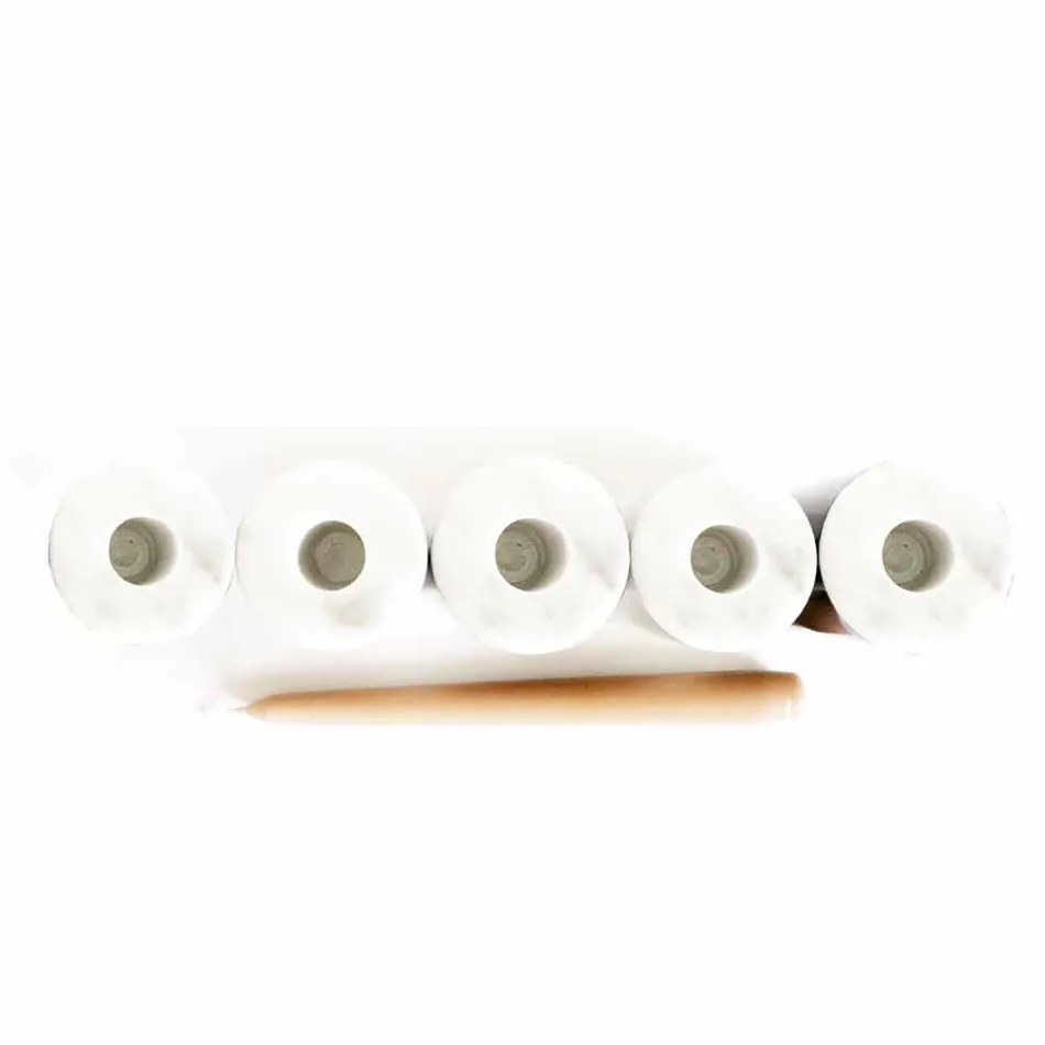 Composizione di 3 Portacandele in Marmo Bianco di Carrara Made in Italy - Astol Viadurini