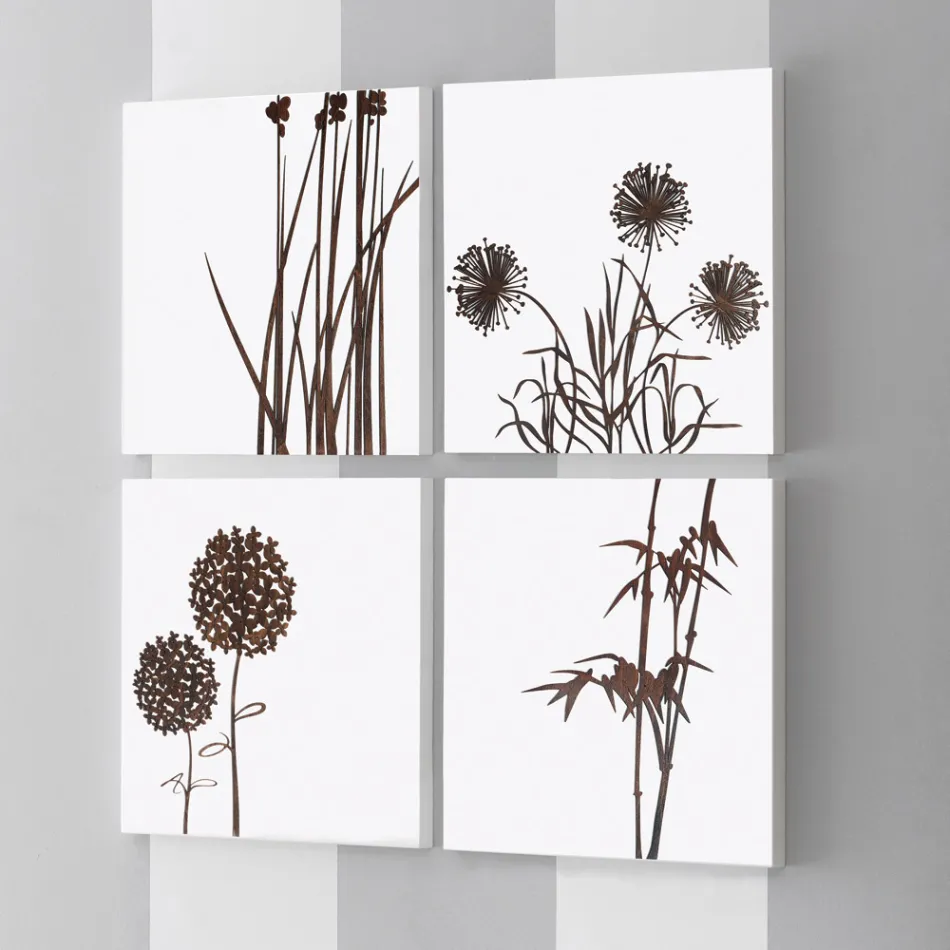 Composizione di 4 Pannelli con Ortensie, Allium e Thypha  Made in Italy - Calcolo Viadurini