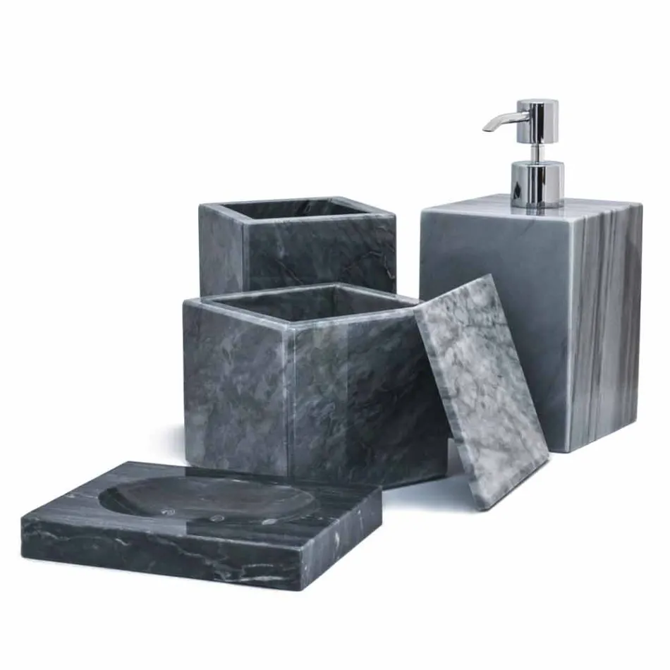 Composizione di Accessori da Bagno in Marmo Made in Italy, 4 Pezzi - Deano Viadurini