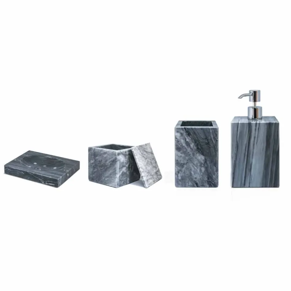 Composizione di Accessori da Bagno in Marmo Made in Italy, 4 Pezzi - Deano Viadurini