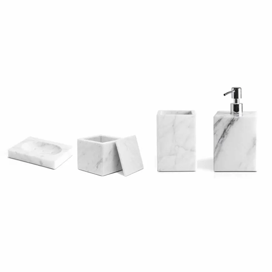 Composizione di Accessori da Bagno in Marmo Made in Italy, 4 Pezzi - Deano Viadurini