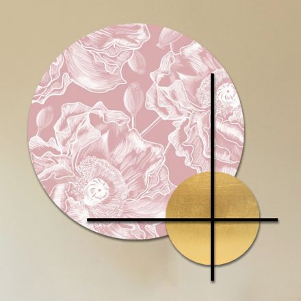 Composizione di Pannelli in Legno Rosa o Verde con Fiori Bianchi Made in Italy - Figi Viadurini