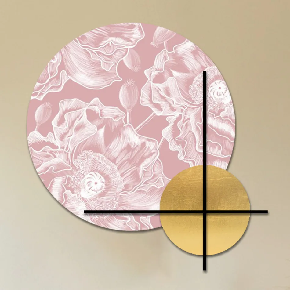 Composizione di Pannelli in Legno Rosa o Verde con Fiori Bianchi Made in Italy - Figi Viadurini