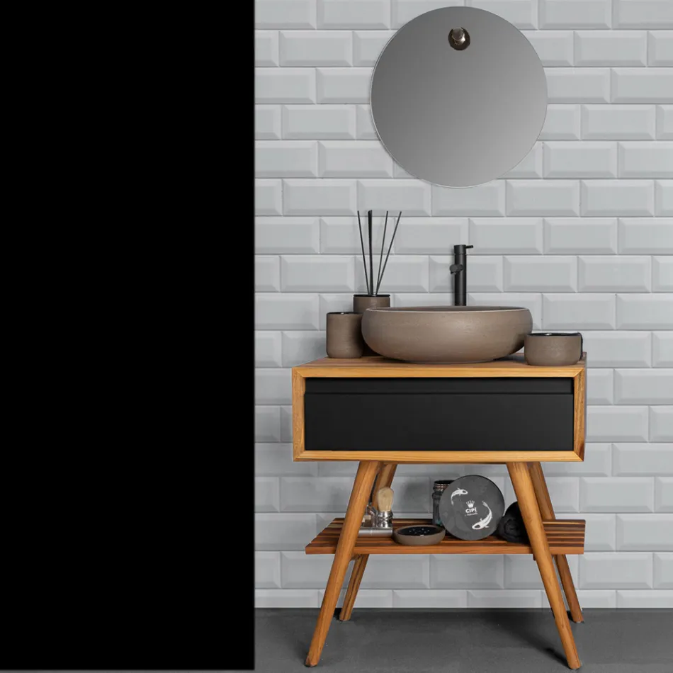 Composizione Mobile Bagno Nero da Appoggio con Accessori Inclusi - Carolie  Viadurini
