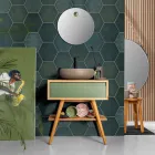 Composizione Mobile Bagno Verde con Mobile in Teak ed Accessori  - Carolie  Viadurini