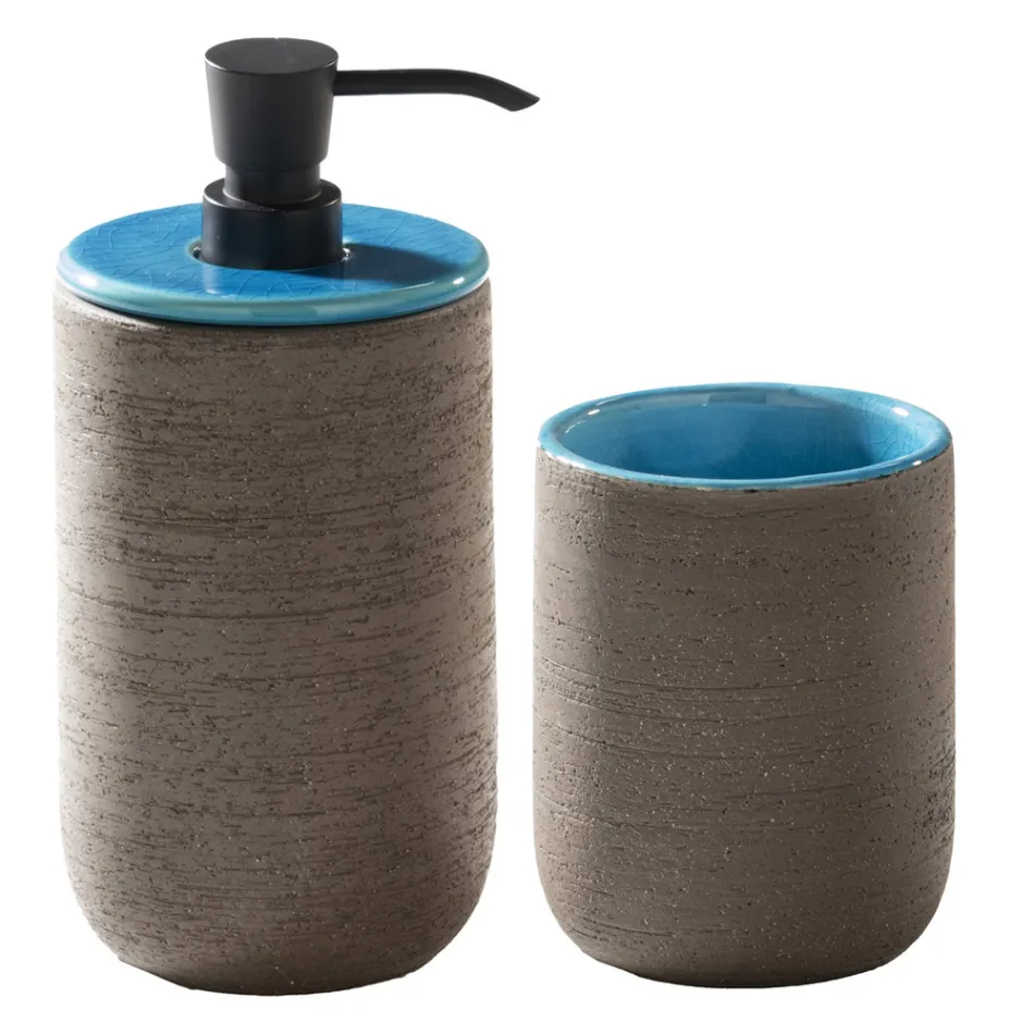 Composizione Mobili Bagno a Terra con Cassettiera Blu Design - Georges Viadurini