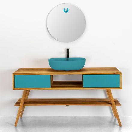 Composizione Mobili Bagno a Terra con Cassettiera Blu Design - Georges Viadurini