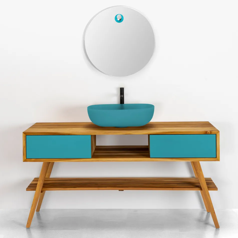 Composizione Mobili Bagno a Terra con Cassettiera Blu Design - Georges Viadurini
