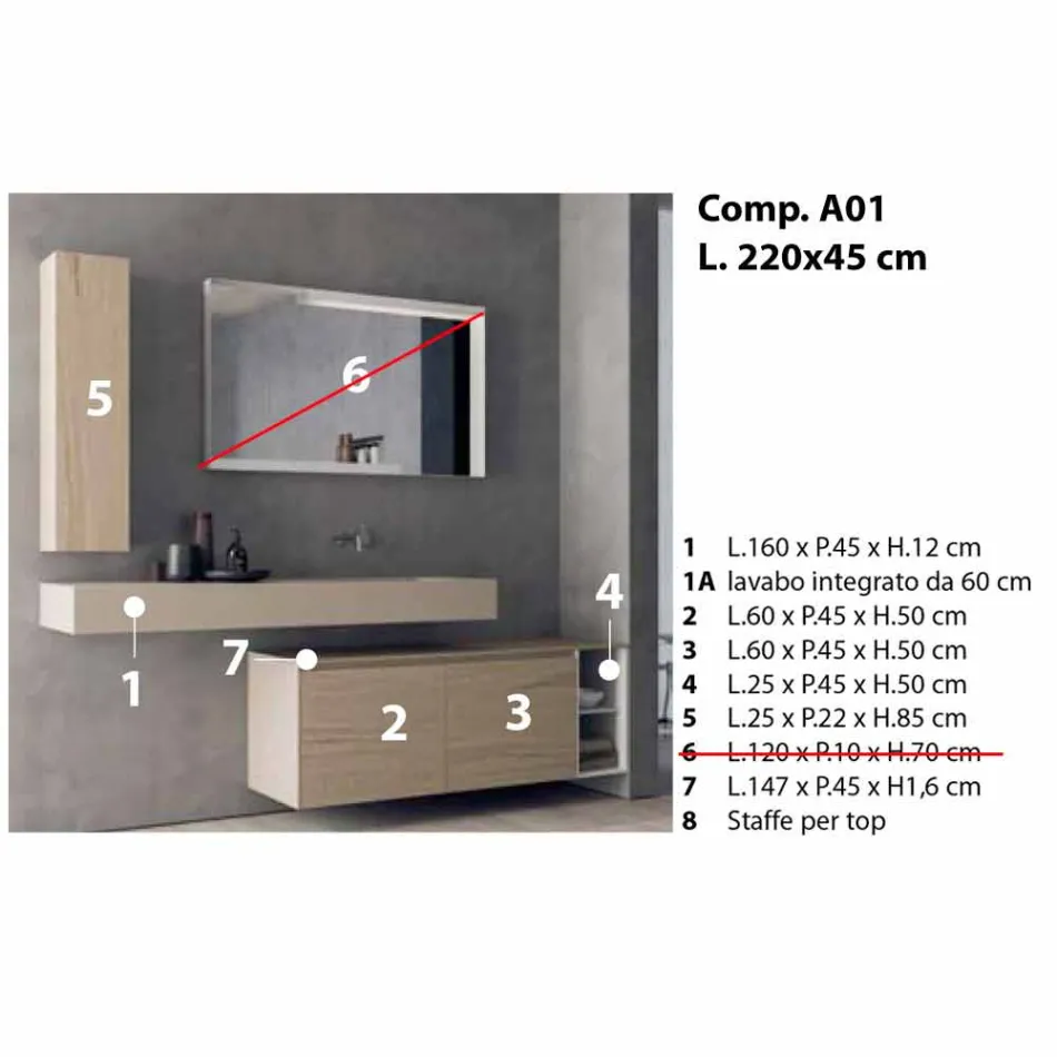 Composizione Mobili Moderni e Sospesi da Bagno, Design Made in Italy - Callisi1 Viadurini