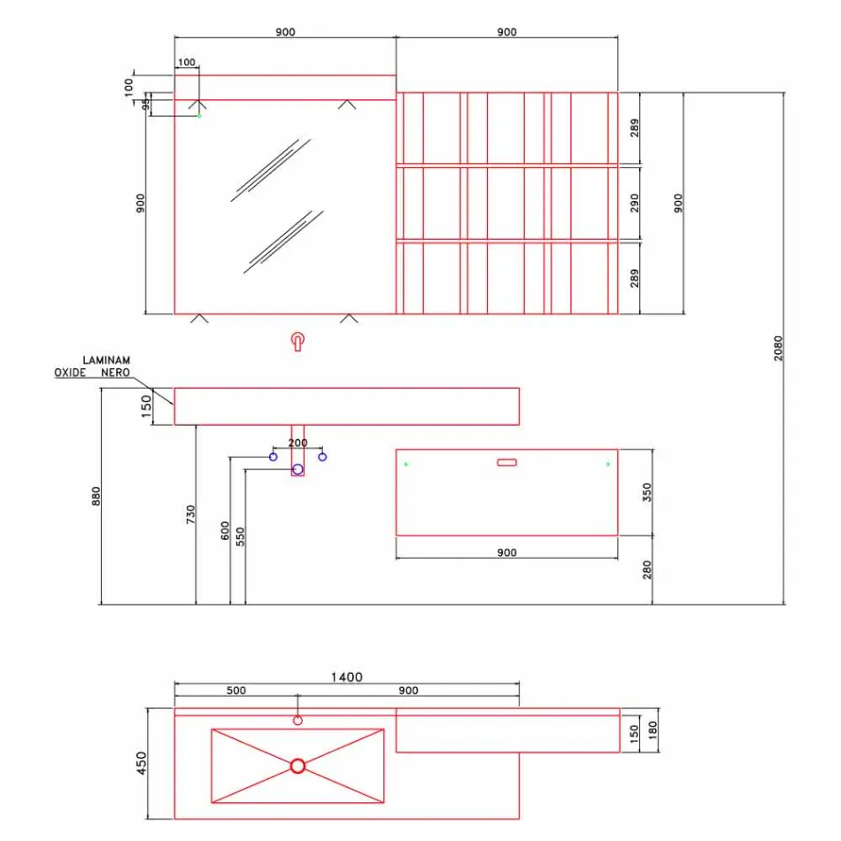 Composizione per Bagno Sospesa e dal Design Moderno Made in Italy - Farart9 Viadurini