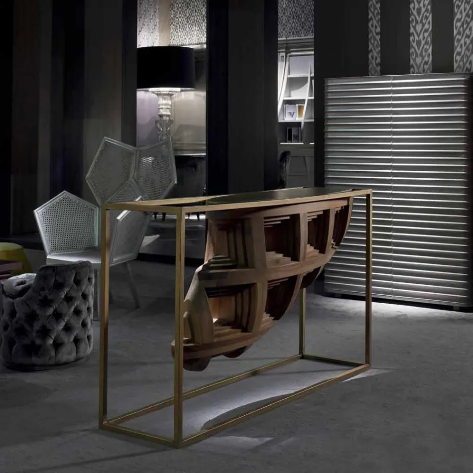 Console design di lusso in legno noce massello e metallo Pardo Viadurini