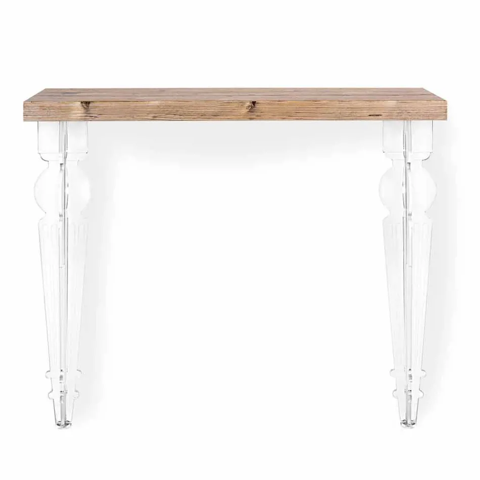 Consolle a Parete in Plexiglass Trasparente e Legno di Design Moderno - Betone Viadurini