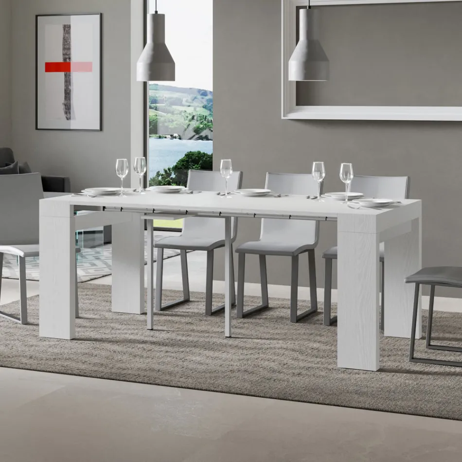 Consolle Allungabile a 300 cm con Supporto a 2 Gambe Made in Italy - Fantasma Viadurini
