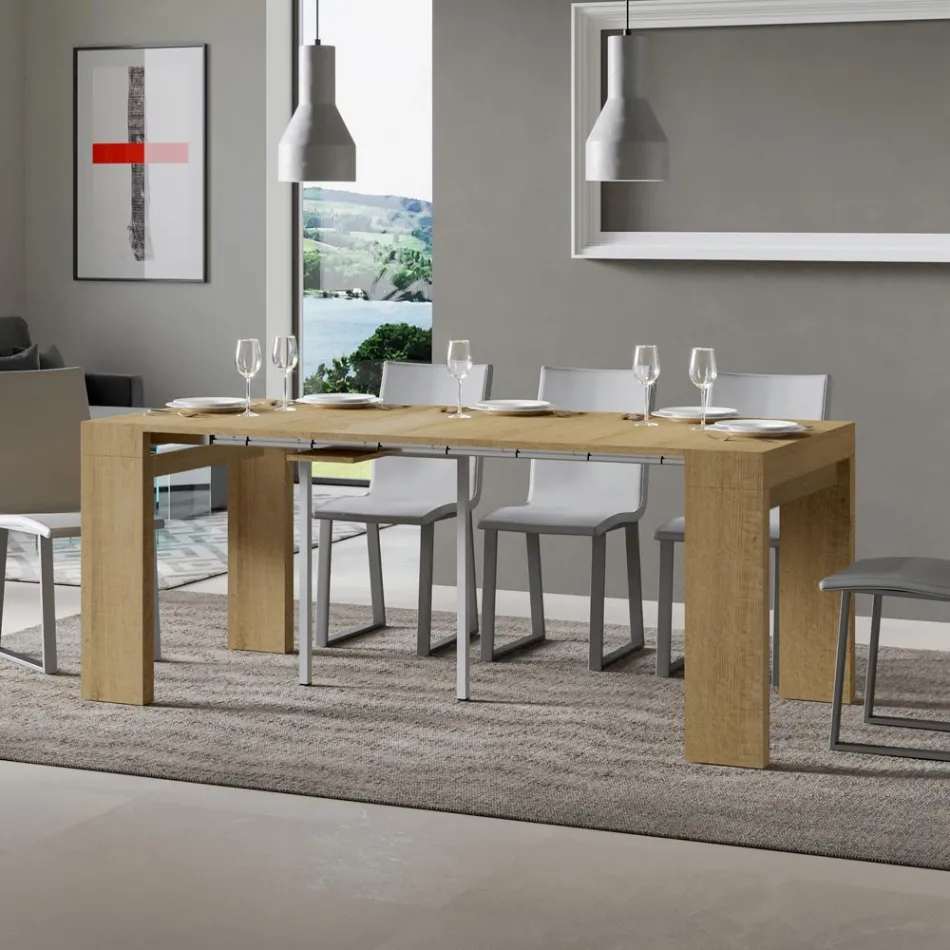 Consolle Allungabile a 300 cm con Supporto a 2 Gambe Made in Italy - Fantasma Viadurini