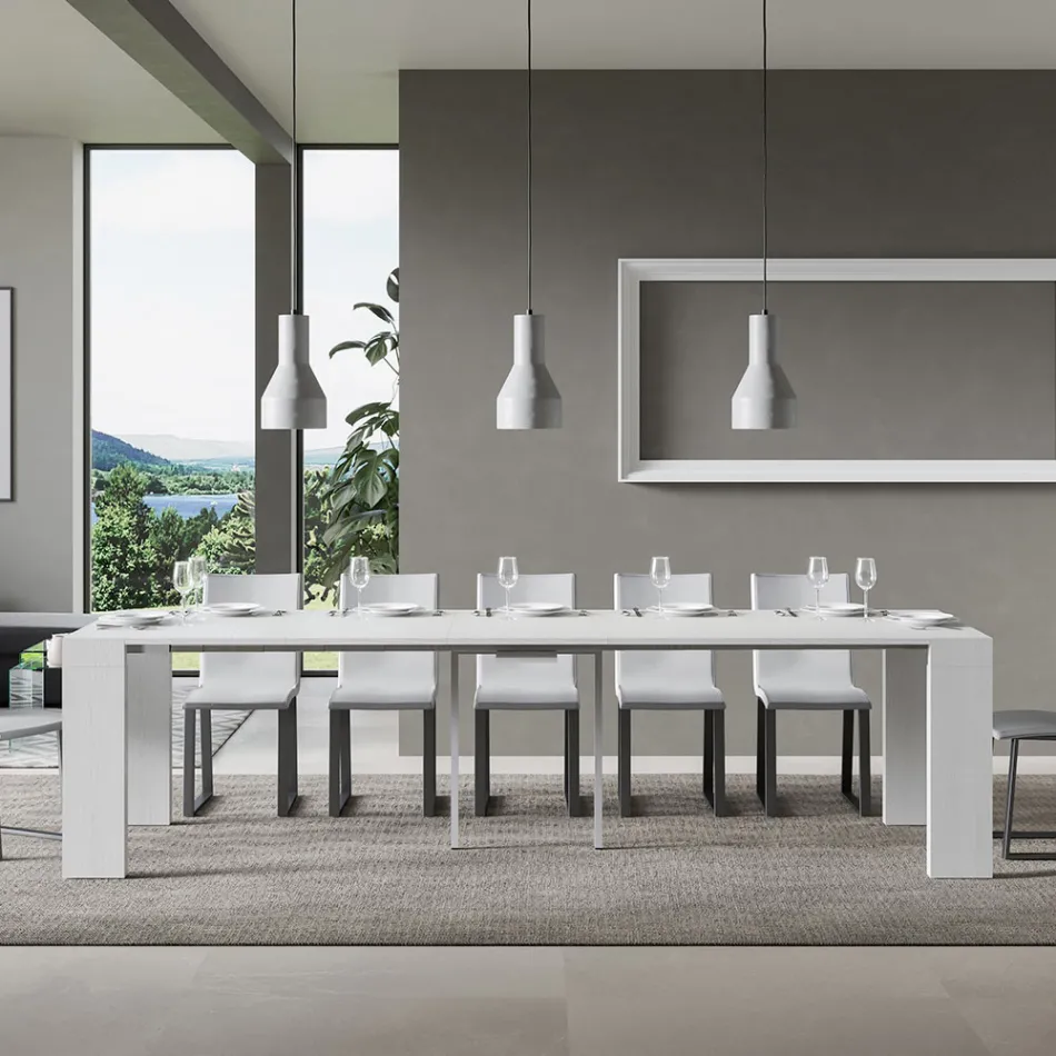 Consolle Allungabile a 300 cm con Supporto a 2 Gambe Made in Italy - Fantasma Viadurini