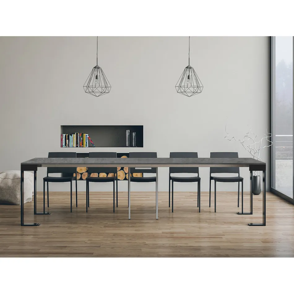 Consolle Allungabile a 300 cm con Telaio Antracite e Legno Made in Italy - Fata Viadurini