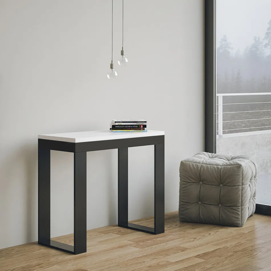 Consolle Allungabile a 300 cm con Telaio Antracite e Legno Made in Italy - Fata Viadurini