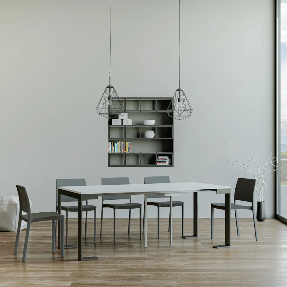 Consolle Allungabile a 300 cm con Telaio Antracite e Legno Made in Italy - Fata Viadurini