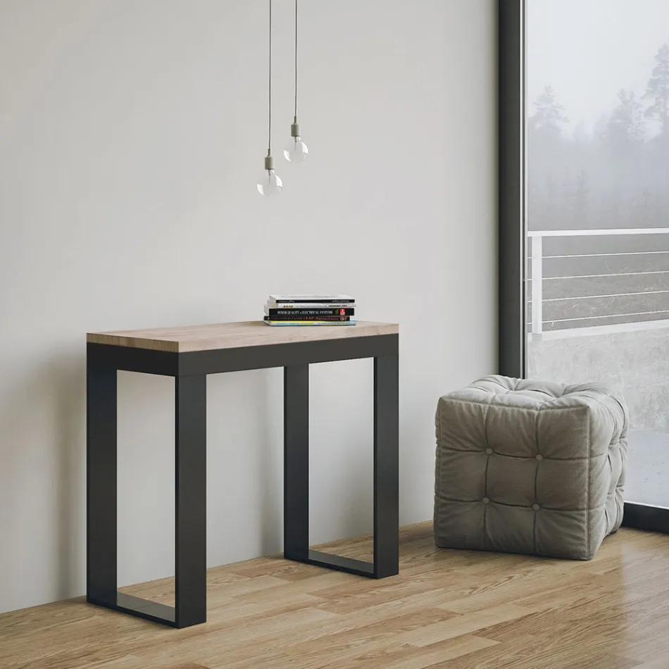 Consolle Allungabile a 300 cm con Telaio Antracite e Legno Made in Italy - Fata Viadurini