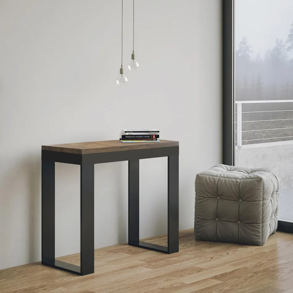 Consolle Allungabile a 300 cm con Telaio Antracite e Legno Made in Italy - Fata Viadurini