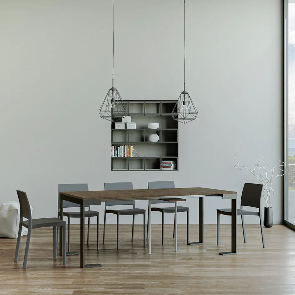Consolle Allungabile a 300 cm con Telaio Antracite e Legno Made in Italy - Fata Viadurini