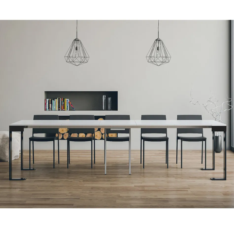 Consolle Allungabile a 300 cm con Telaio Antracite e Legno Made in Italy - Fata Viadurini