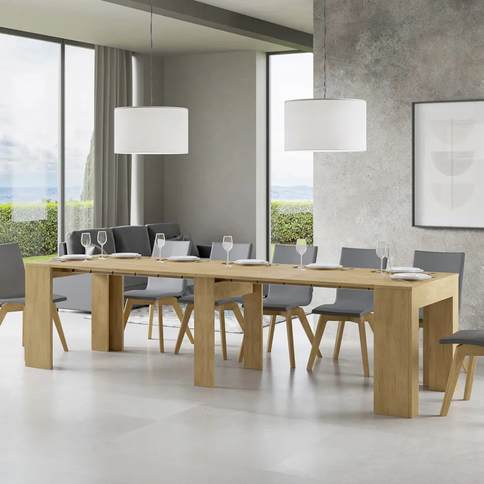 Consolle Allungabile a 307 cm in Microparticelle di Legno Made in Italy - Corona Viadurini