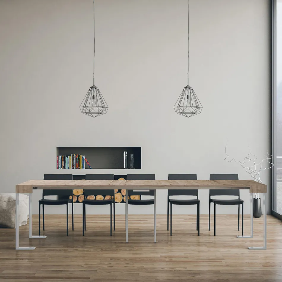 Consolle Allungabile Fino a 300 cm con Telaio Bianco Made in Italy - Tesoro Viadurini
