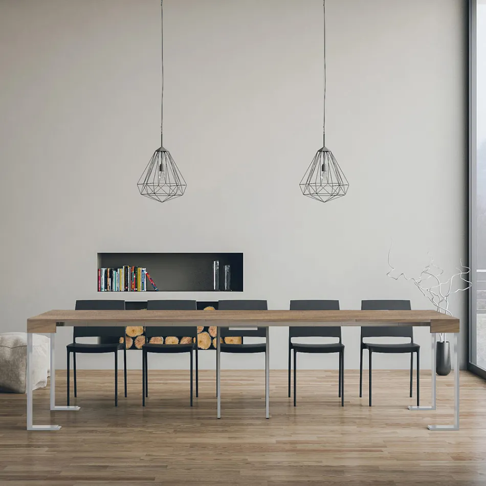 Consolle Allungabile Fino a 300 cm con Telaio Bianco Made in Italy - Tesoro Viadurini