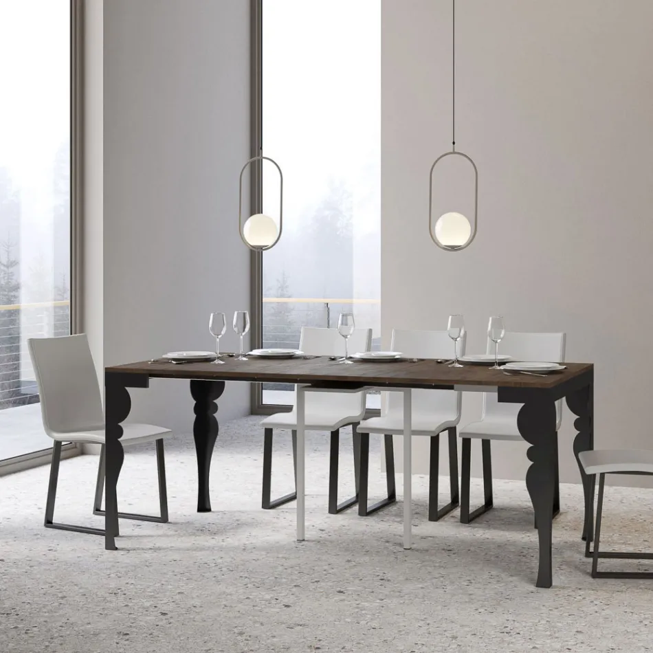 Consolle Allungabile Moderna in Legno e Metallo Antracite Made in Italy – Sassone Viadurini