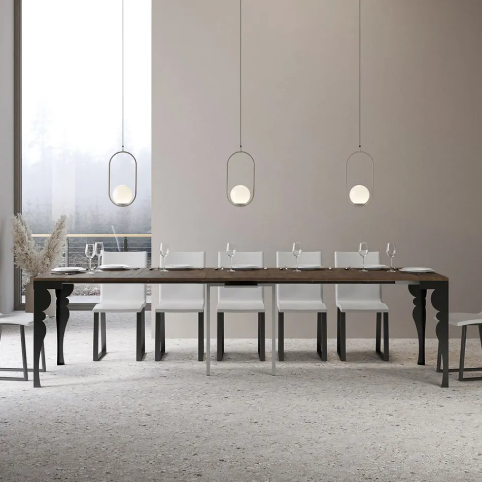 Consolle Allungabile Moderna in Legno e Metallo Antracite Made in Italy – Sassone Viadurini