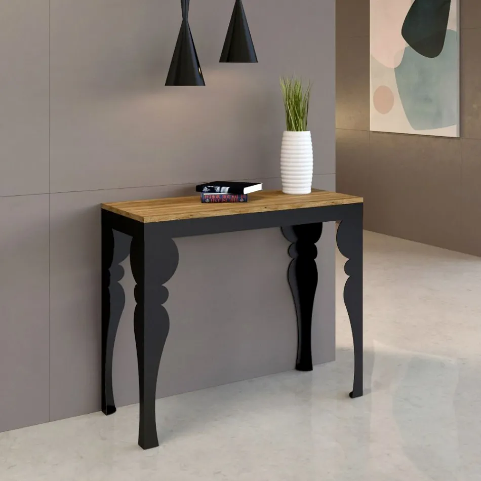 Consolle Allungabile Moderna in Legno e Metallo Antracite Made in Italy – Sassone Viadurini