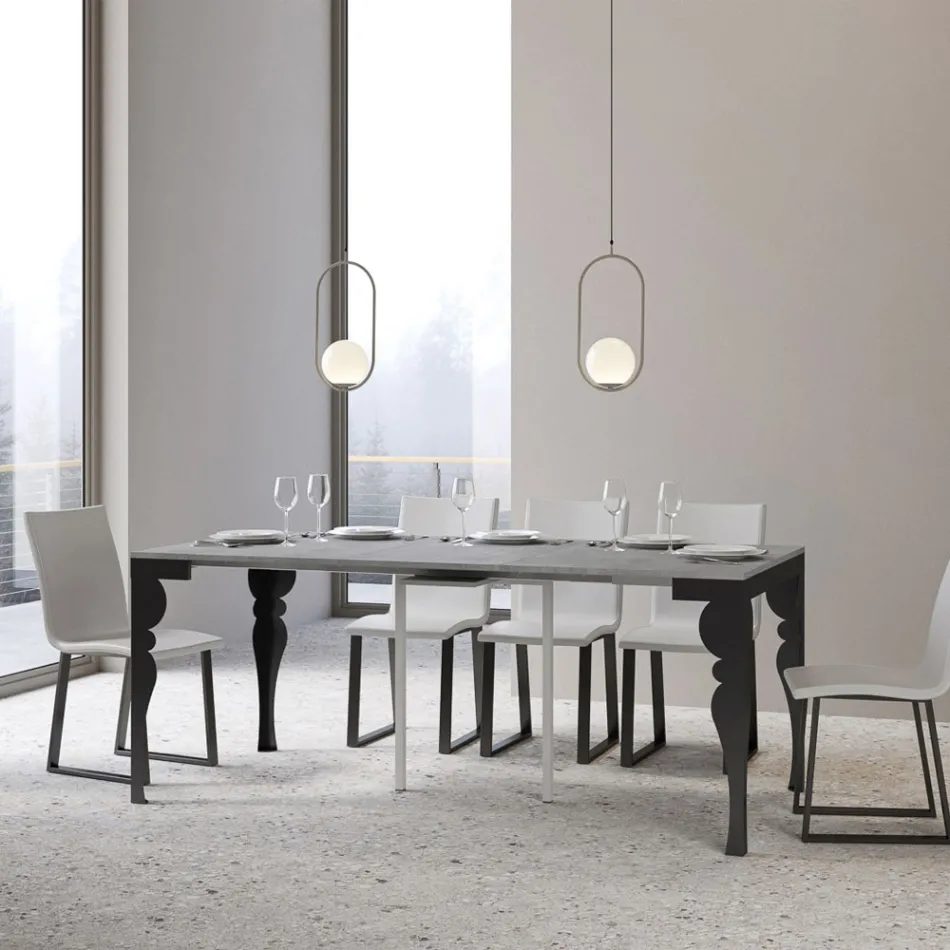Consolle Allungabile Moderna in Legno e Metallo Antracite Made in Italy – Sassone Viadurini