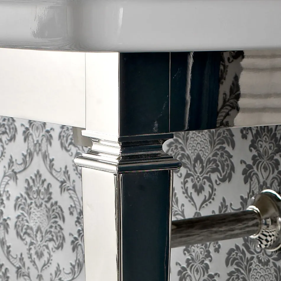 Consolle Bagno 105 cm Vintage in Ceramica Bianca con Piedi,Made in Italy - Marwa Viadurini
