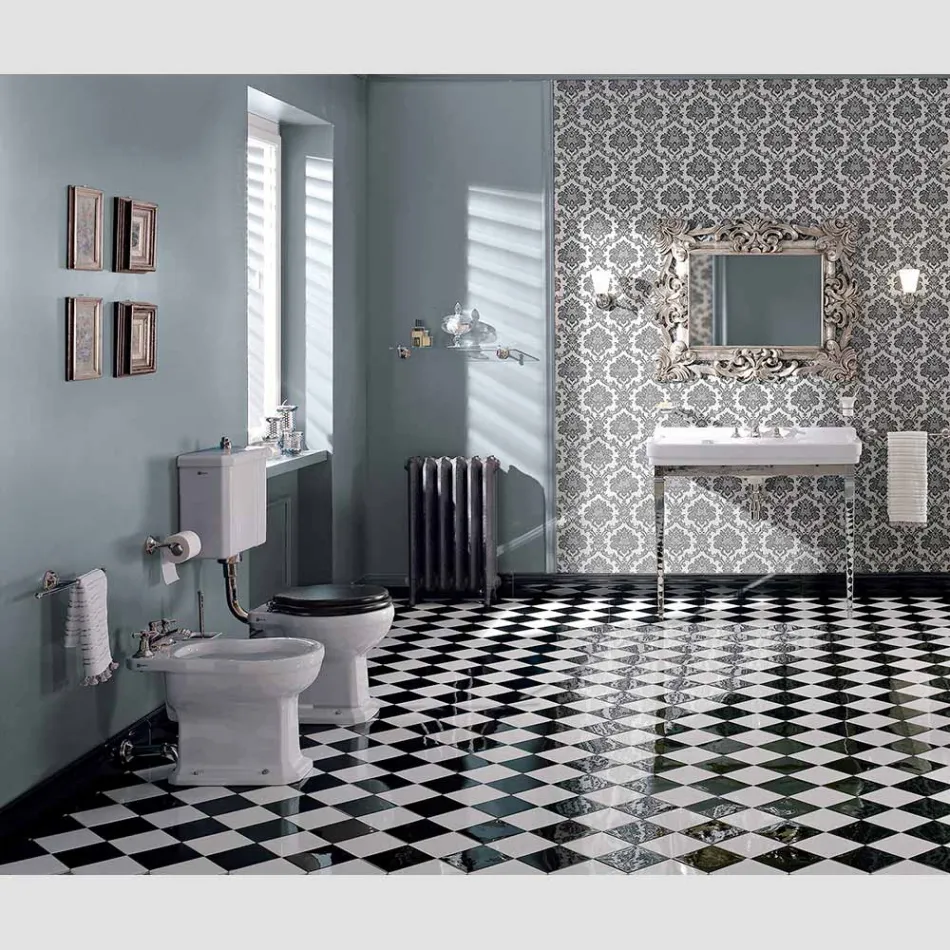Consolle Bagno 105 cm Vintage in Ceramica Bianca con Piedi,Made in Italy - Marwa Viadurini