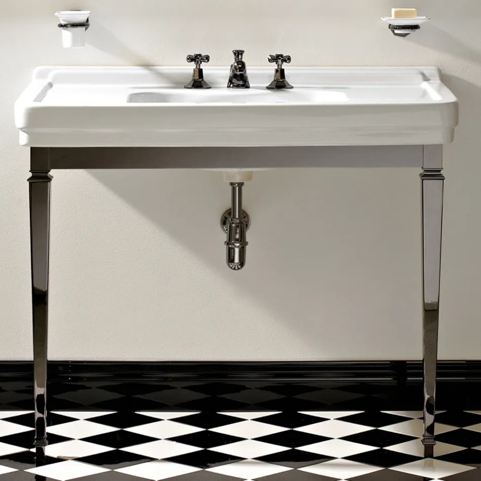 Consolle Bagno 105 cm Vintage in Ceramica Bianca con Piedi,Made in Italy - Marwa Viadurini