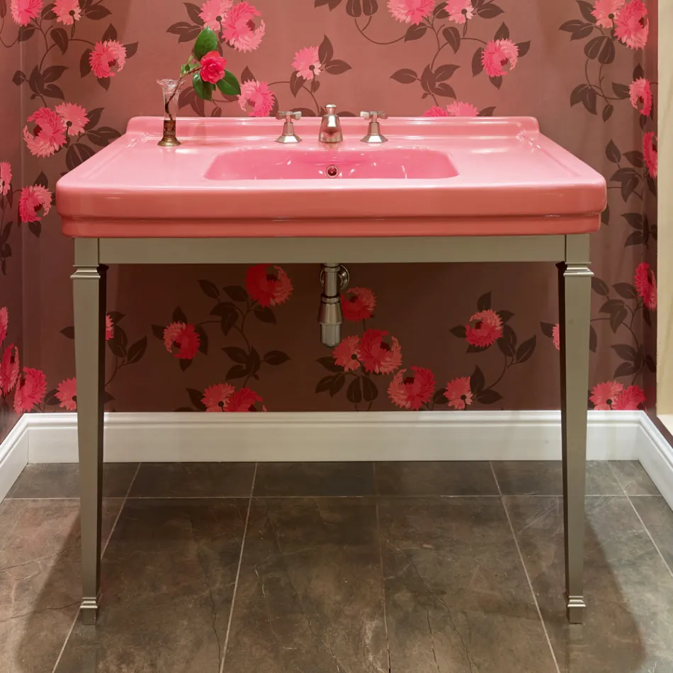Consolle Bagno 105 cm Vintage in Ceramica Bianca con Piedi,Made in Italy - Marwa Viadurini
