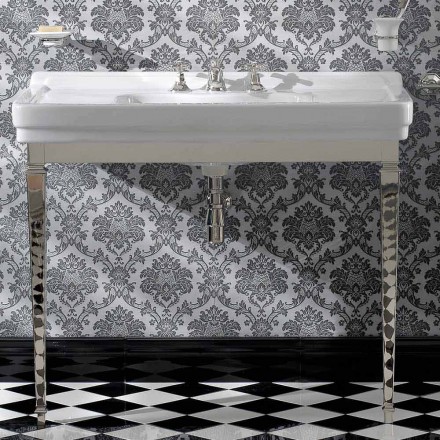 Consolle Bagno 105 cm Vintage in Ceramica Bianca con Piedi,Made in Italy - Marwa Viadurini