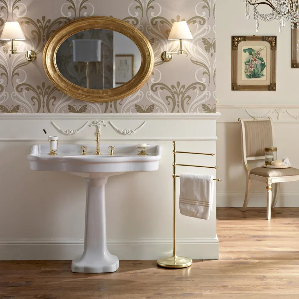 Consolle Bagno in Ceramica Vintage su Colonna, Made in Italy - Paulina Viadurini
