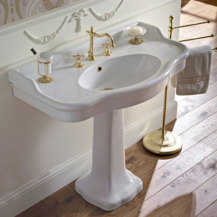 Consolle Bagno in Ceramica Vintage su Colonna, Made in Italy - Paulina Viadurini
