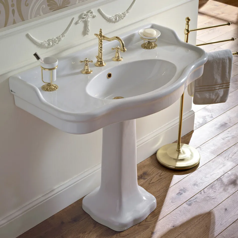 Consolle Bagno in Ceramica Vintage su Colonna, Made in Italy - Paulina Viadurini