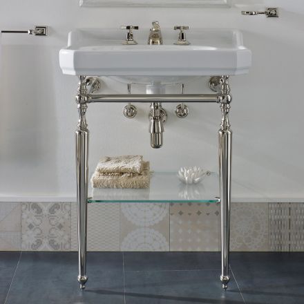 Consolle Bagno L 65 cm Ceramica e Piedi in Metallo Vintage Made in Italy Nausica Viadurini