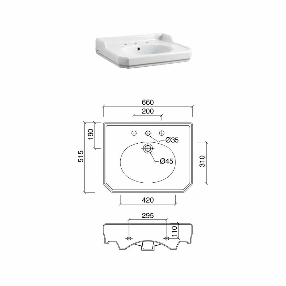 Consolle Bagno L 65 cm in Ceramica con Piedi in Metallo Made in Italy Nausica Viadurini
