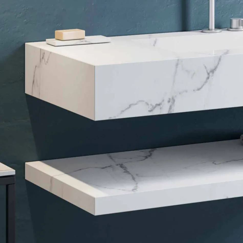 Consolle Bagno Lavabo Integrato e Mensola Sospese in Gres 4 Finiture - Rampina Viadurini