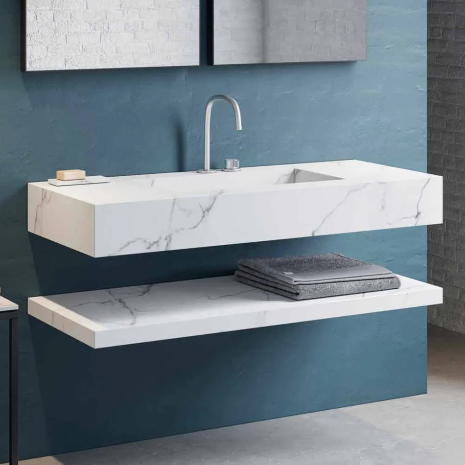Consolle Bagno Lavabo Integrato e Mensola Sospese in Gres 4 Finiture - Rampina Viadurini