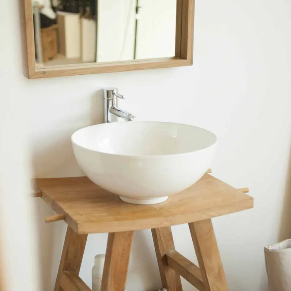 Consolle Bagno Moderna in Legno Teak Naturale con Ganci Laterali - Zacary Viadurini