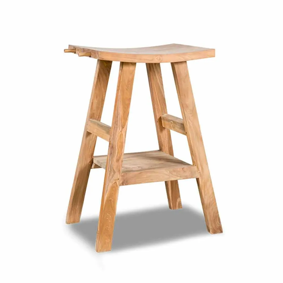 Consolle Bagno Moderna in Legno Teak Naturale con Ganci Laterali - Zacary Viadurini